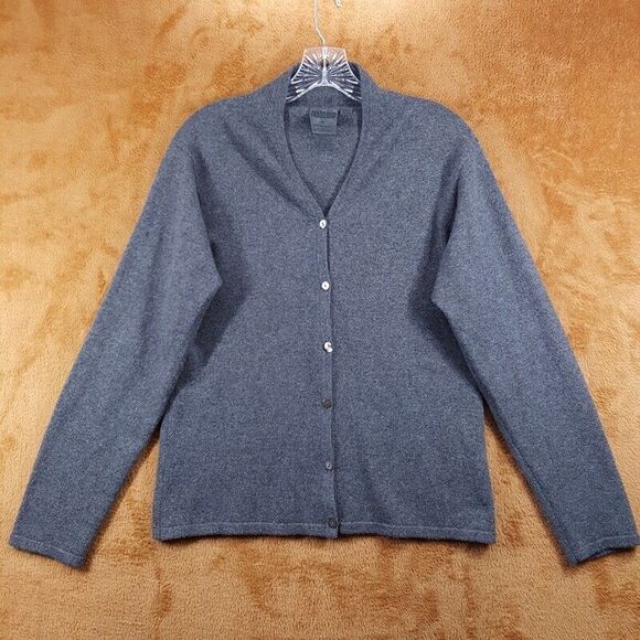 COUNTRY ROAD Sweater Womens Medium Gray Button Up Cardigan 100% Cashmere - Picture 1 of 7